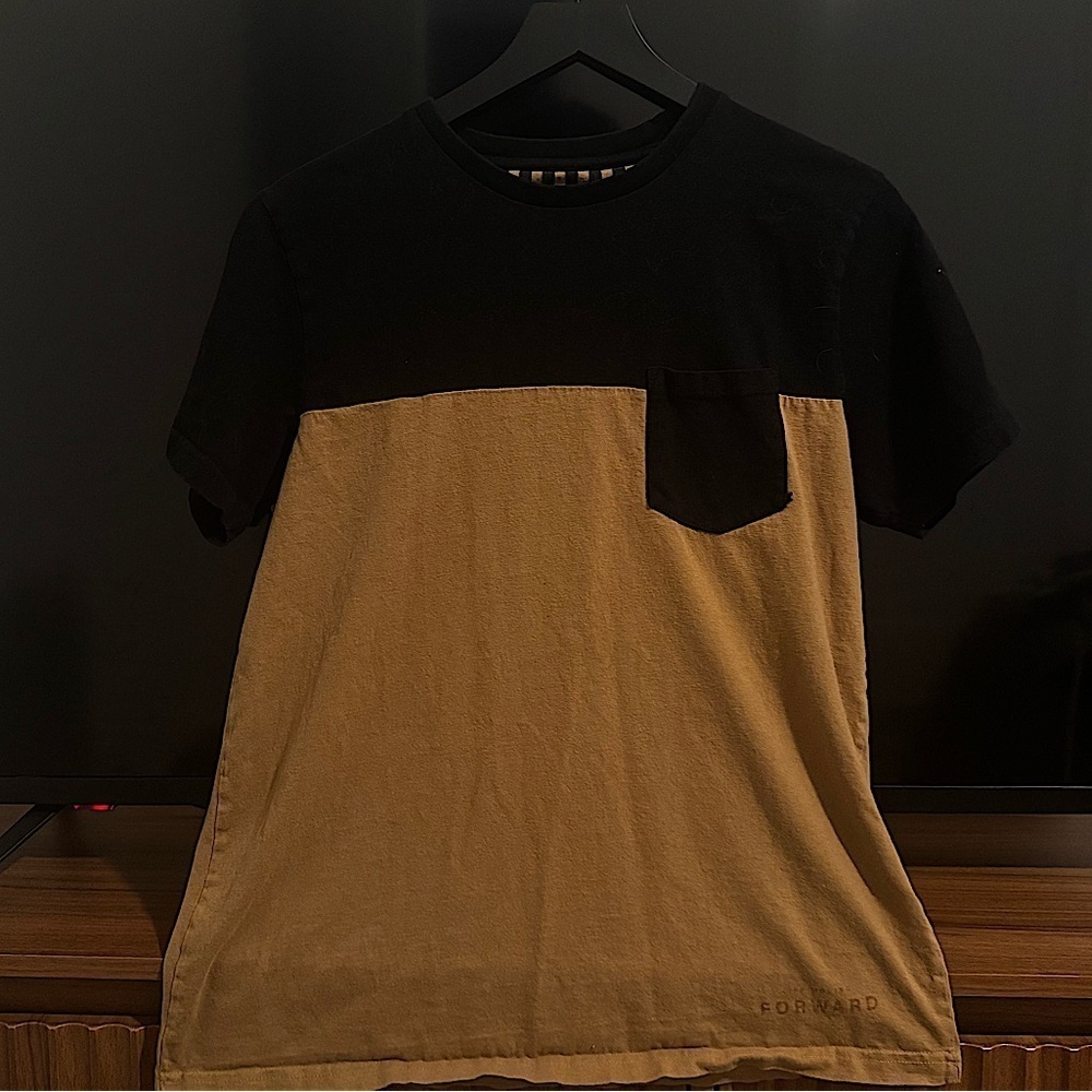 Denim & Flower Two-Tone Black and Tan Men's Shirt size large